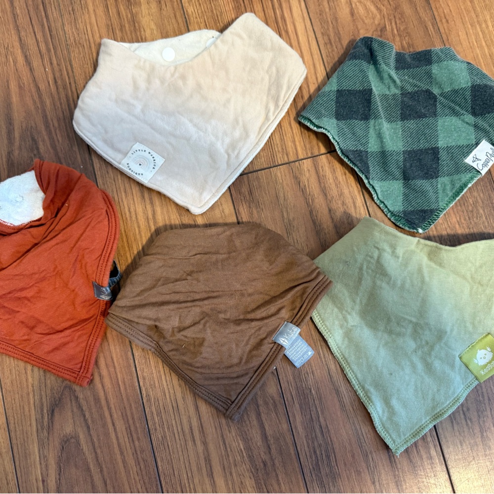 Kids Bandana Bib Set - Green, Brown, Cream